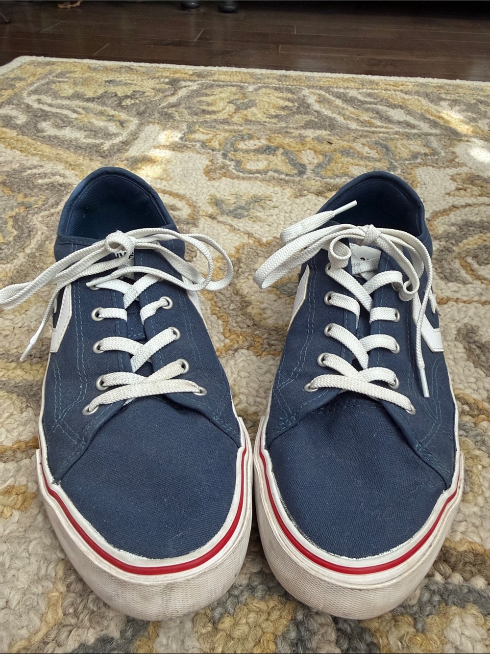 Converse Navy Canvas Low-Top Sneakers with White Laces and Red Stripe